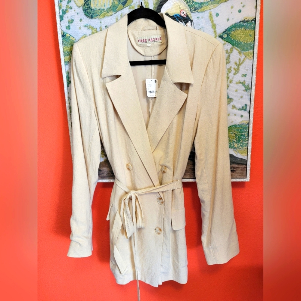 Free People Oversized Linen Blend Doublebreasted Belted Blazer/Mini Dress Large